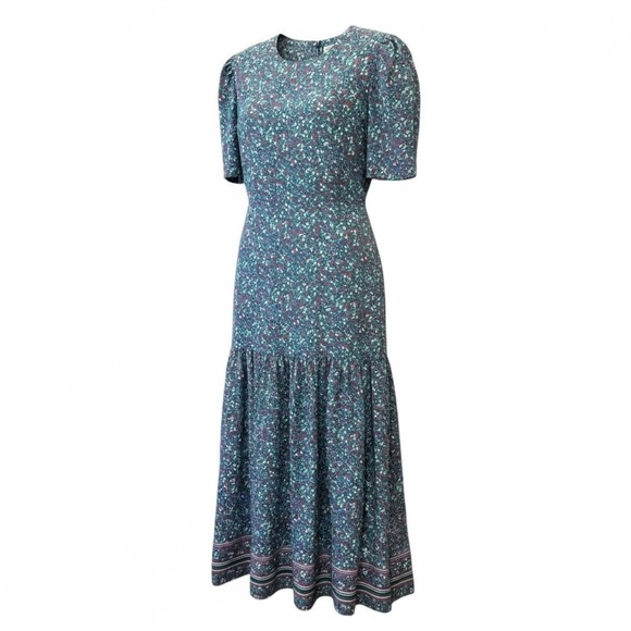 Talbots Blue Floral Maxi Dress with Crew Neck and Short Sleeves size 8 - Picture 1 of 5
